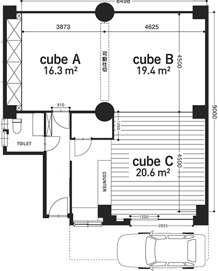 PLAN 3つのキューブで自在なスペーシング